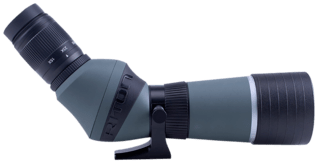 Riton Optics 5 Primal 15-45x60mm Angled Spotting Scope features a gray and black aluminum body